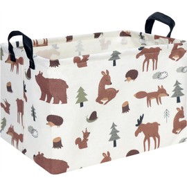 CLOCOR Rectangular Storage Basket,Kids Toys Basket,Collapsible Fabric Storage Container,Waterproof Toy Bin with Handles,Gift Basket(Brown Animals)