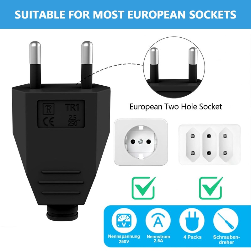 Pack of 4 Euro Plug Flat, Euro Plug Flat 250