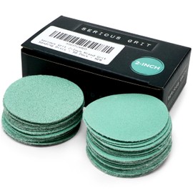 Serious Grit - 2-Inch Assortment - 80, 120, 150, 180, 220 Grit (10 of Each) Sanding Discs - Heavy-Duty Hook & Loop Film Discs - Sandpaper for Woodturning and DA Sanders - 50 Pack Box
