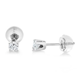 Gem Stone King 1/5 cttw Round Cut 14K White Gold Diamond Stud Earrings For Women Men