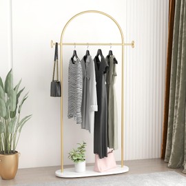 KADIGANG Gold Clothing Rack, Modern Clothes Rack with Shelf, Heavy Duty Freestanding Coat Rack, Metal Coat Hanger Stand with Hooks for Boutique Office