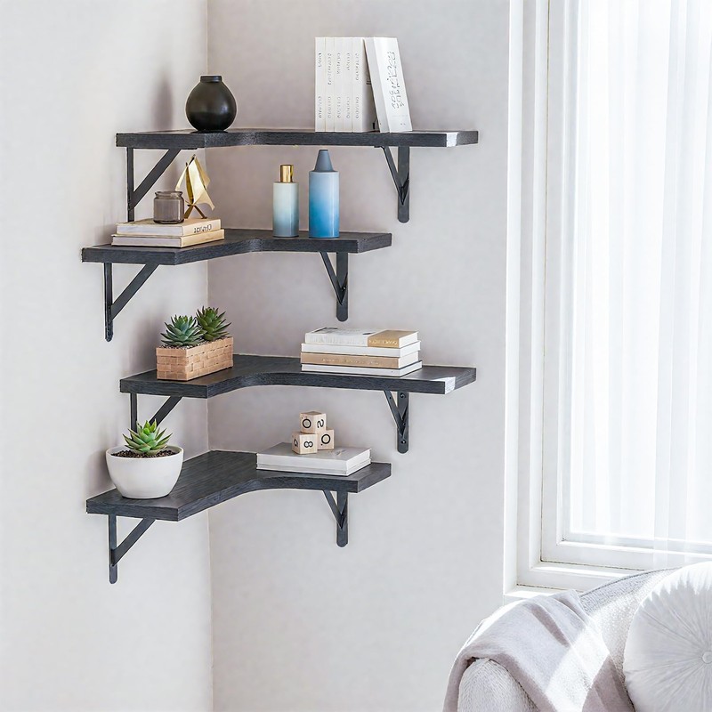 CACASO 5 Pack Floating Shelves, Rustic Wood, Black