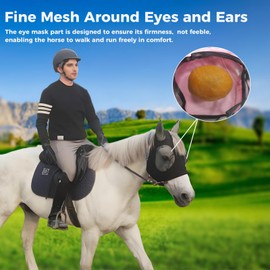 Ecoluminor Ride Horse Fly Mask with Ears, Cut Design-Large Eye Space 3D, Soft on Skin with Black M for Horse-Adult