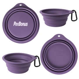 PetBonus 2-Pack Large Silicone Collapsible Dog Bowls, 34oz/1000ml BPA Free Portable Foldable Travel Bowl for Pet Cat, Food Water Feeding Dish for Camping with 2 Carabiners (Black, Dark Purple)