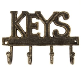 Globe Imports Keys Storage/Key Hook (6 1/2" Wide x 5" High) | Vintage Decor Key Rack with 4 Hooks | Cast Iron Wall Mounted Hanging Hook for Keys, Leash, Jewelry, and More | Antiqued Brass Finish