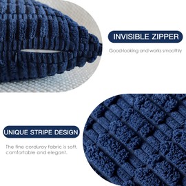 JOTOM Set of 2 Corduroy Soft Striped Cushion Covers 45x45 cm Decorative Throw Pillow Covers Square Cushion Case Home Boho Decor Pillow Cases for Couch Sofa Bedroom 18x18 Inch (Navy Blue)