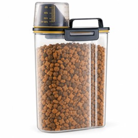 Airtight Pet Food Storage Container for Dogs & Cats – Sealed Plastic Dry Food Jar with Cup for Easy Daily Feeding