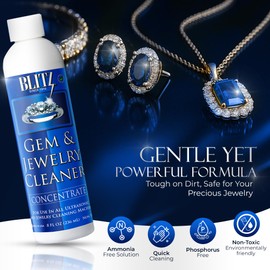 Blitz Gem & Jewelry Cleaner Liquid Concentrate for Gold, Silver, & Platinum Jewelry Cleans Non-Porous, Precious & Semi-Precious Stones. Non-Toxic, Non-Abrasive, & Planet Friendly Made in USA 8oz