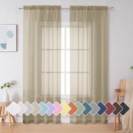 Simplebrand Taupe Sheer Curtains 84 Inches Long 2 Panels, Light Filtering Rod Pocket Solid Color Kakhi Taupe Brown Elegant Window Sheer Curtains & Drapes for Living Room, Bedroom (42" W x 84" L)