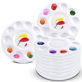 Hulameda 10pcs Paint Tray Palettes,Plastic Round Pallet for Kids or Pupils to Painting, DIY Craft at Home, Kindergarten or School
