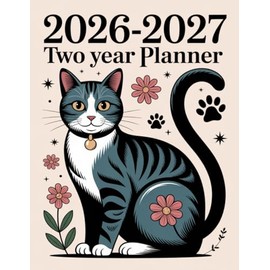 2025-2026 Two Year Planner: Cat themed Cover 2 Page Spreads With Monthly Calendar Grids 24 Month Organizer Schedule
