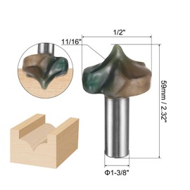 sourcing map Point Cutting Roundover Router Bit 11/16" Radius 1/2" Shank 1-3/8" Cutting Diameter 2 Flute Round Over CNC Router Bit for 2D and 3D Carving Woodworking Engraving Tool