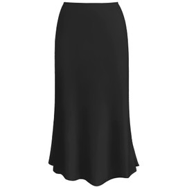 Raincol Womens Leopard Print Skirt Trendy Summer Midi Long Length Silk Satin High Waist Elastic Skirts, Black, X-Small