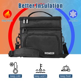 INSMEER 16L Lunch Bag, 2 Decks Insulated Lunch Bag for Work 100% Leakproof Insulated Large Lunch Box Cooler with Shoulder Strap Lightweight Lunch Bag for Women Men Office Picnic Work