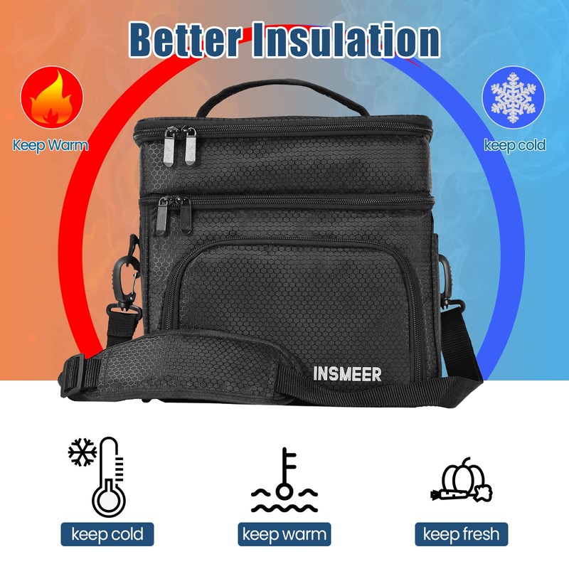INSMEER 16L Lunch Bag, 2 Decks Insulated Lunch Bag for