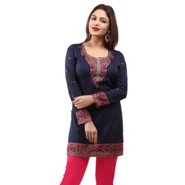 Maple Clothing Túnica corta con estampado de Kurti indio para mujer, Azul / Patchwork, 5XL