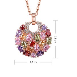Mecool Pendant Necklace Rose Golden Necklace Cubic Zirconia Necklace Multi-Stone Round Disc Pendant Necklace