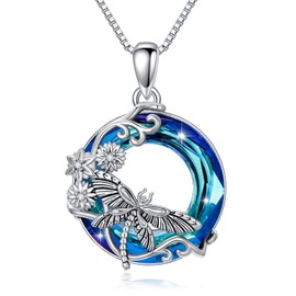 POTOPYY Dragonfly Gifts for Women Dragonfly Necklace S925 Sterling Silver Dragonfly Pendant Necklace Blue Crystal Dragonfly Brighton Jewelry Gifts for Women Mom Girlfriend Birthday Christmas Anniversary New Year Mothers Day Thanksgiving