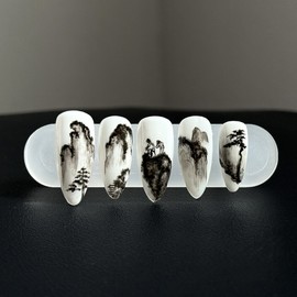 03:10AM, Mukseon (墨線) |Korean landscape painting nails - Coffin / 03:10AM, 묵선 (墨線) | 한국 산수화 네일 - 코핀