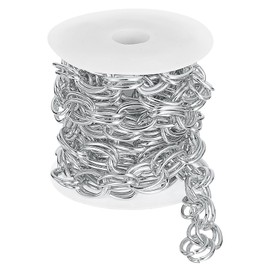 sourcing map 9.8Feet Aluminum Link Chain, Link Cable Chain Double Oval Plated Chain Bulk Craft Making Chain Roll for DIY, 23x16x2.5mm, Silver