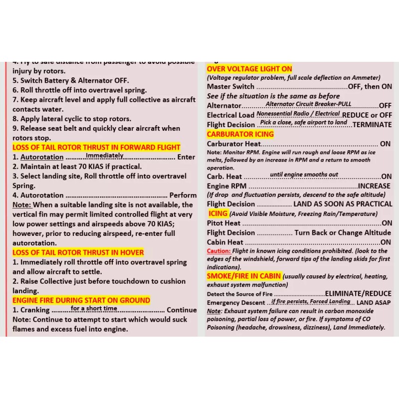 Robinson 22 Extended Quick Reference Checklist for Pilots. Foldable ALL