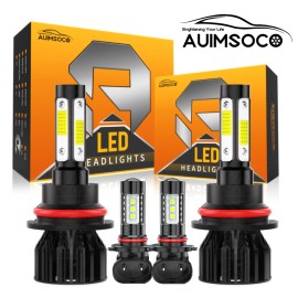 AUIMSOCO For 1999 Ford F-250 Super Duty Pickup 7.3L 6000K LED Headlights + Fog Bulbs Kit