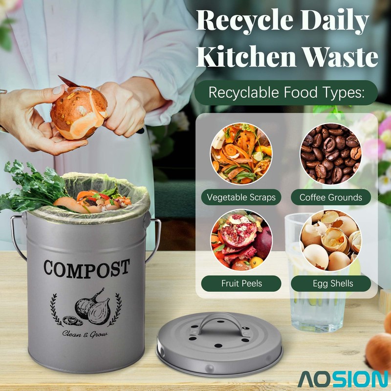 AOSION Countertop Compost Bin Kitchen,Odor Resistant Indoor Compost Bin with