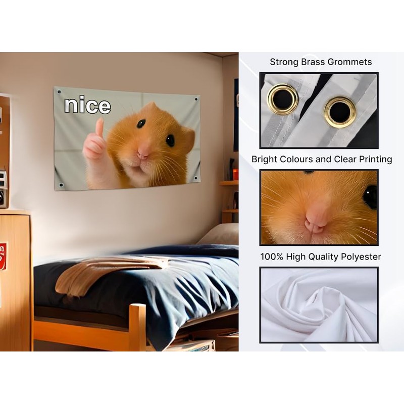 3x5 Feet Funny Flag Picture of Hamster with Inscription "Nice"