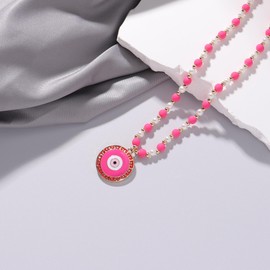 uqvn Hot Pink Strand Beaded Evil Eye Pendant Necklace for Women