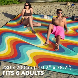 Beach Mat Picnic Blanket Extra Large 280x200cm Beach Mat Sandproof Waterproof Beach Blanket Outdoor Picnic Mat for Beach,Travel,Camping and Hiking -Portable Quick Drying Water Resistant - Multicolor