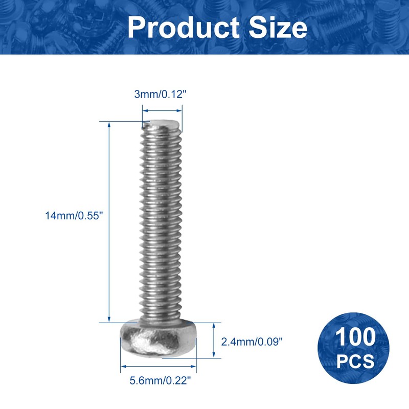 MroMax 100Pcs M3 x 14mm Pan Head Phillips Machine Screws,
