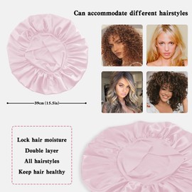 my novel things 3Pcs Satin Bonnet Silky Bonnet for Sleeping Women Adjustable Hair Bonnet Silky Sleep Cap for Women Natural & Curly Hair, Soft Breathable（Light Pink/Light Purple/Pink）