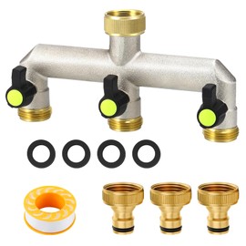 BDHYYM 3-Way Water Distributor, Brass Tap 3-Way Distributor Water 3/4 Adapter with Ball Valve for Home Yard Adjustment and Shut-off of the Tap Flow Irrigation System