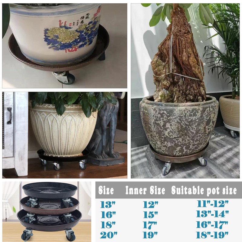 3 Packs 18” Metal Plant Caddy with Wheels Extra-large Rolling