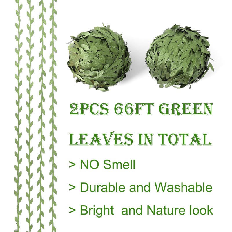 HOPEANT 2PCS 66FT Artificial Vines Fake Hanging Plants Leaves Ribbon