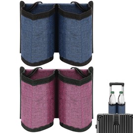 HannaFires 2PCS Luggage Handle Organizer with Bottle Holder, Luggage Drink Holder, Drink Carrier Hold Two Mugs, Travel Suitcase Handle Bag for Carry-On, Cup Holder Storage Pouch