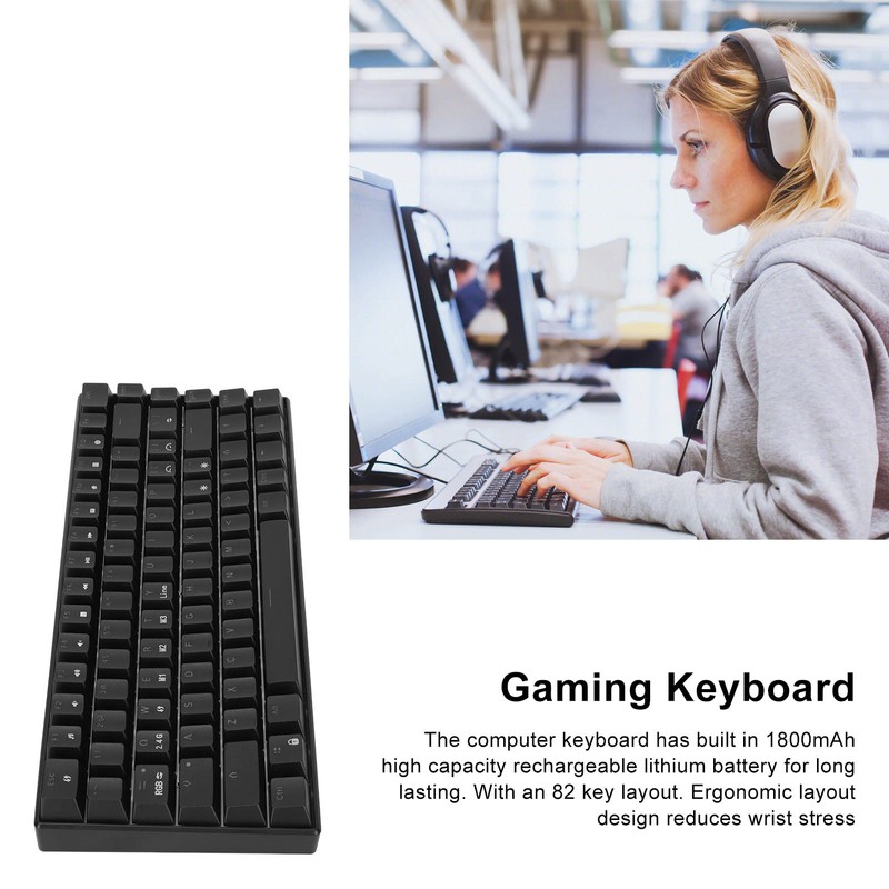 Mechanical Keyboard 82 Key RGB 3 Connection Modes Black Ergonomic