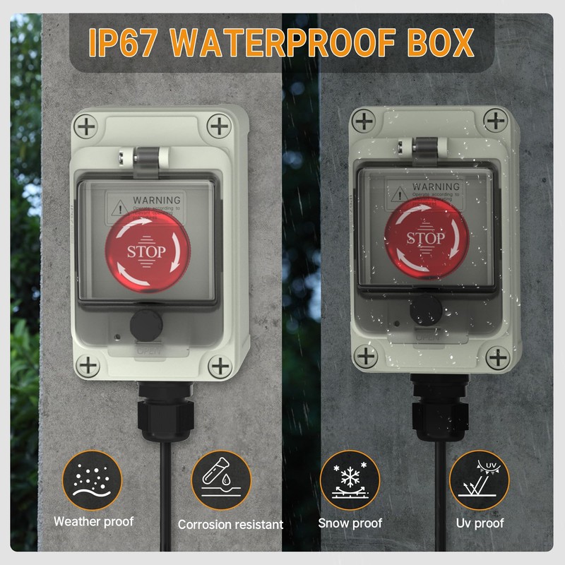 Joinfworld Estop Button with Box Waterproof 8A 250V Emergency Stop