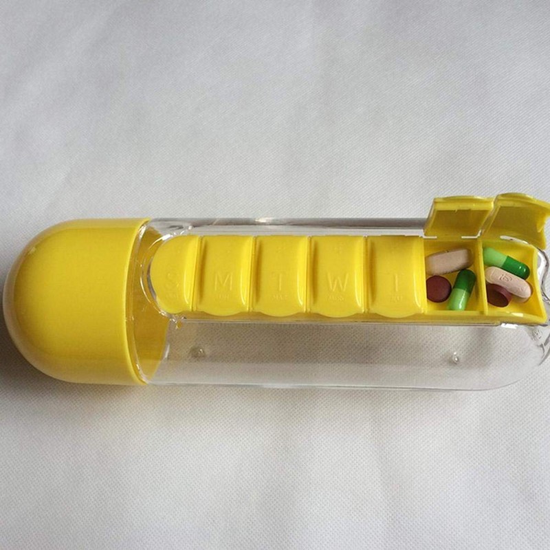 Pill Bottle, 2 in 1 Portable Water Bottle with Pill
