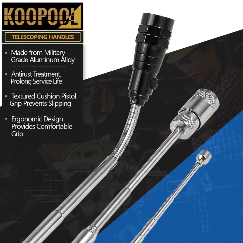 Telescoping Magnetic Pickup Tool Set, Inspection Mirror Telescoping, LED Flashlight,