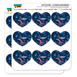 Creepy Deep Sea Creatures Pattern with Mermaid Squid and Shark Heart Shaped Planner Calendar Scrapbook Craft Stickers