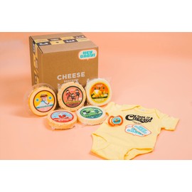 Cheese Bros. Welcome New Baby Gift Box | Fresh from Wisconsin | Includes Italian Fratello, Honey Sriracha Gouda, Smoked Gouda, Smoked 3 Amigos Spicy Gouda and Dill Havarti | Great Food Gifting Idea!