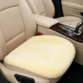 UHANBUT Sheepskin Car Seat Cushion, Soft Faux Fur Auto Seat Cover, Breathable Comfort Seat Protector Pad, Fluffy Non-Slip Winter Driver Seat Cover for Car, Truck, Office, Home Decoration (Beige)