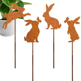 zurabini Easter Bunny Garden Stake 4 Easter Rust Decoration Garden Decoration for Outdoor Use, Patina Metal Rabbit Rust Stake Farm Spring Decoration (Rabbit Style)