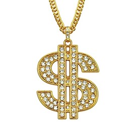 Yecomsy Dollar Sign Necklace Hip Hop Money Dollar Gold Necklace Iced Out Rhinestone Dollar Sign Pendant Chain Necklace for Men Women-Gold A
