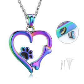 AIWENXI Pet Cremation Jewelry for Pet Ashes Heart Shape 316 Stainless Steel Pet Urn Necklace for Ashes Keepsake Memorial Jewelry Ashes Necklaces for Dog Cat Pet, Cubic Zirconia, No Gemstone, Rainbow