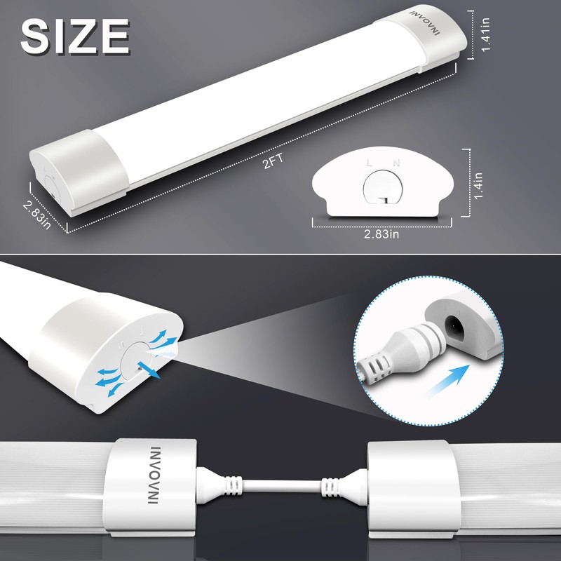 INVOVNI Plug in Light Bar with Switch, 2FT 18W 5000K