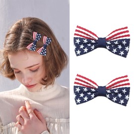 2Pcs 4th of July Bows Hair Clip,Independence Day Bow Alligator Clips,American Patriotic Barrettes Hairpin,Girl Children Hair Accessories for Patriotic Veterans Memorial Day Parade Party