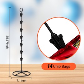 TJ.MOREE 2 Pack Chip Rack Display Stand, Snack Organizer for Countertop, Chip Bag Holder with 14 Clips, Chip Stand Display for Party, Office, Pantry(Black)