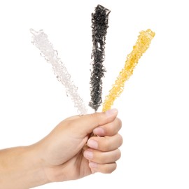 Candy Envy - Happy New Year Rock Candy Sugar Sticks - Gold Edition - 10 Individually Wrapped Gold, Black, White Party Favors